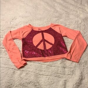 Peace Sign Sequin Kids Top - Pink
